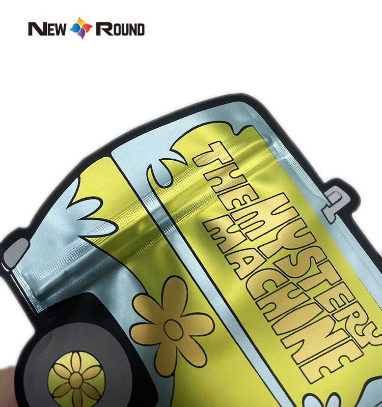 Envases de plástico resellables impresos personalizados, bolsas de Mylar a prueba de olores, con forma especial irregular, 3,5g, troqueladas, con cierre de cremallera, para galletas
