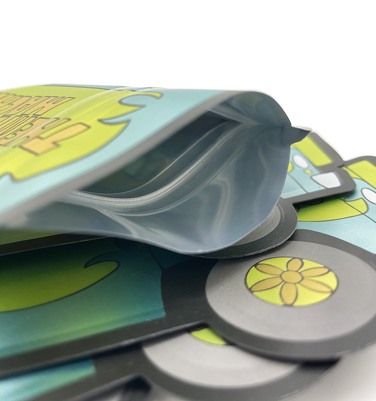 Envases de plástico resellables impresos personalizados, bolsas de Mylar a prueba de olores, con forma especial irregular, 3,5g, troqueladas, con cierre de cremallera, para galletas