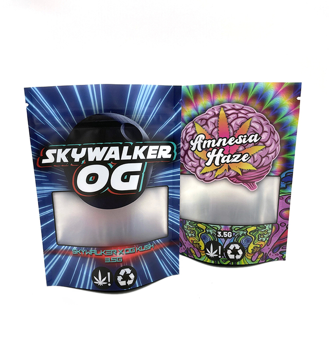 Bolsa a prueba de olores Gummies Candy Sugar Food Packaging Bolsas Mylar impresas digitales personalizadas 3,5 g con cremallera y ventana