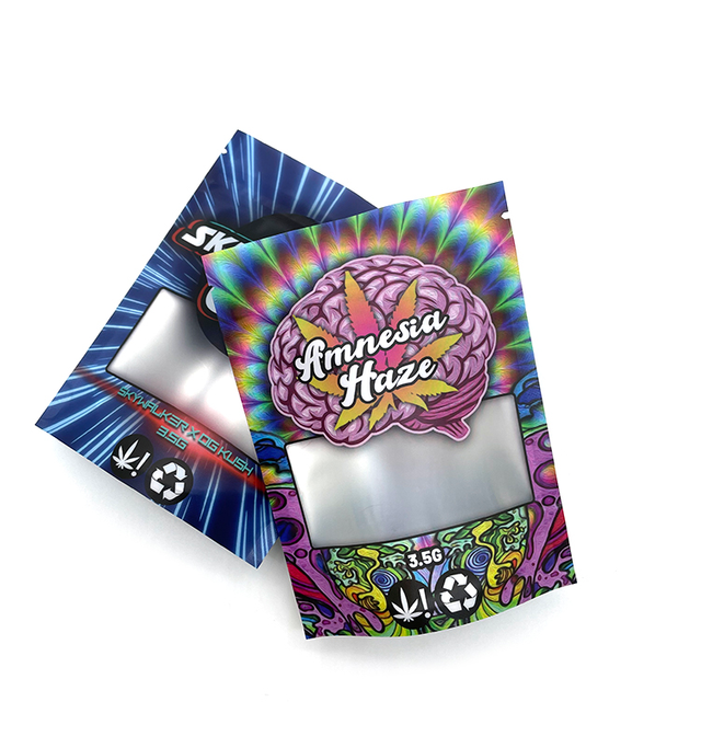 Bolsa a prueba de olores Gummies Candy Sugar Food Packaging Bolsas Mylar impresas digitales personalizadas 3,5 g con cremallera y ventana