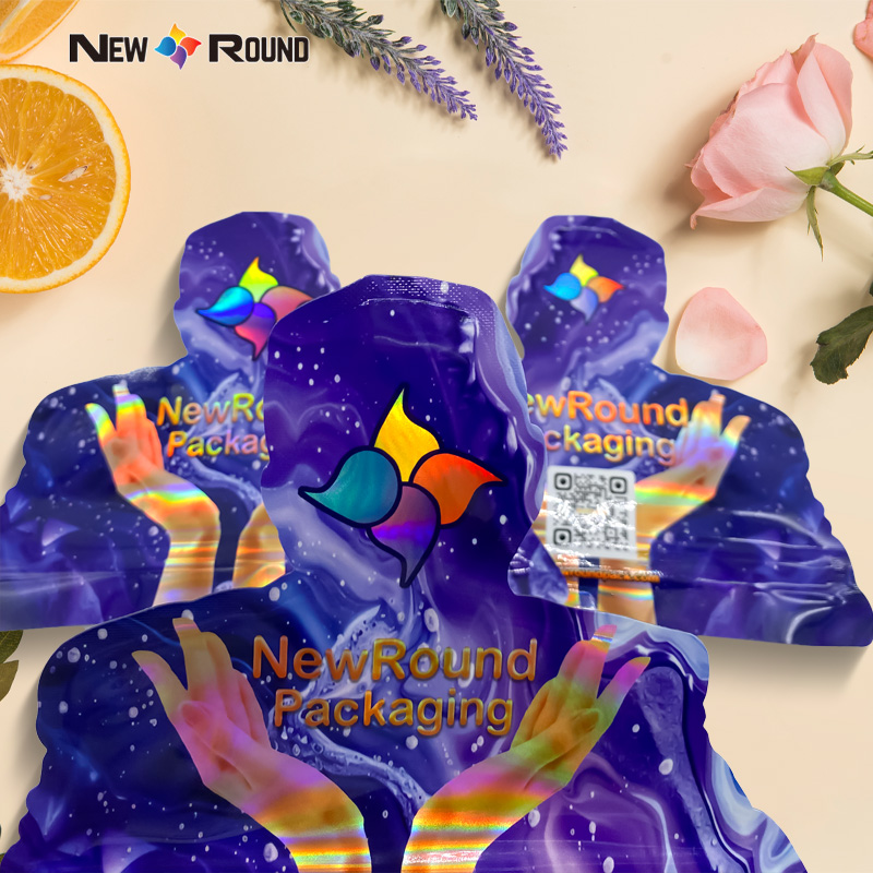 Bolsas mylar de mylar de cierre de troquel holográfico de mada holográfica de color oleano
