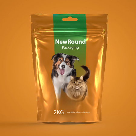 Embalaje de alimentos para mascotas con diseño reciclable de pie