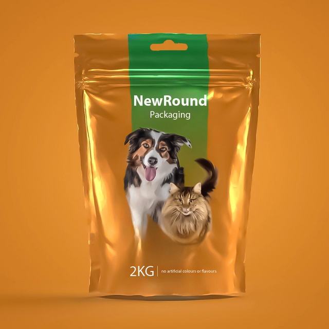 Embalaje de alimentos para mascotas con diseño reciclable de pie
