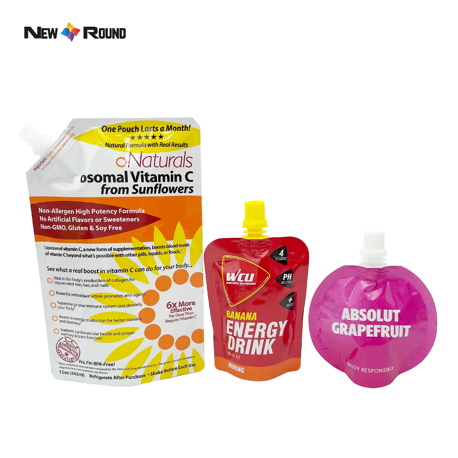 Bolsa de plástico de encargo de la categoría alimenticia de las bolsas de la bebida de la bolsa del canalón de la forma para embalar la comida del jugo