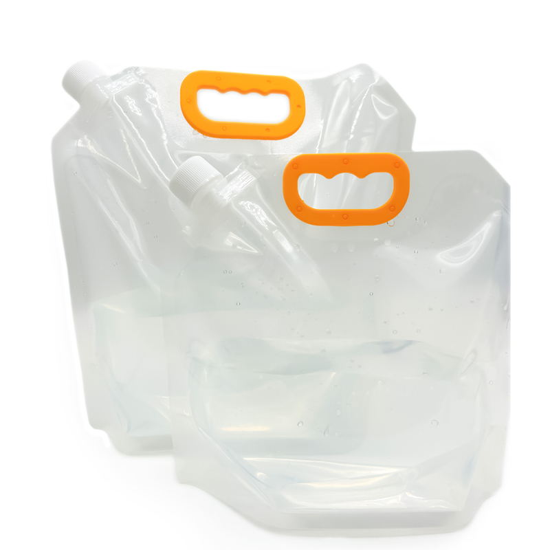 Venta al por mayor de plástico transparente transparente, bolsa desechable de pie, bolsa con boquilla para jugo/agua/líquido, con asa