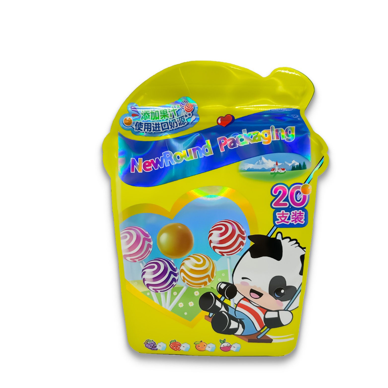 La bolsa de encargo del caramelo se levanta los bolsos holográficos ULTRAVIOLETA del octavo punto de Mylar de la forma de los bolsos de Mylar con Ziplock
