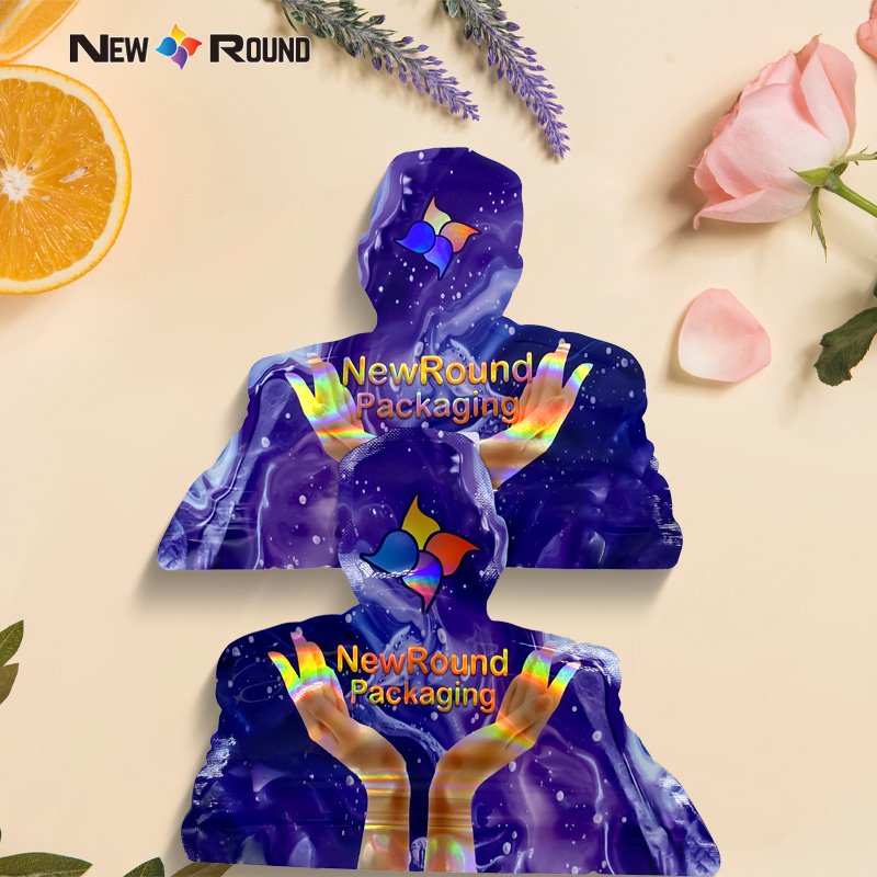 Bolsas mylar de mylar de cierre de troquel holográfico de mada holográfica de color oleano