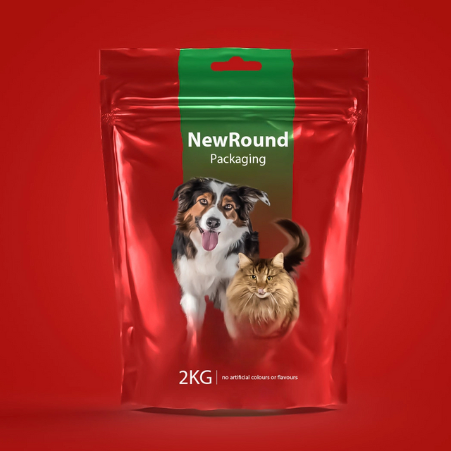 Embalaje de alimentos para mascotas con diseño reciclable de pie