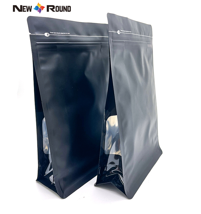 Bolsa de embalaje de fondo plano de papel Kraft con refuerzo lateral con cremallera y ventana