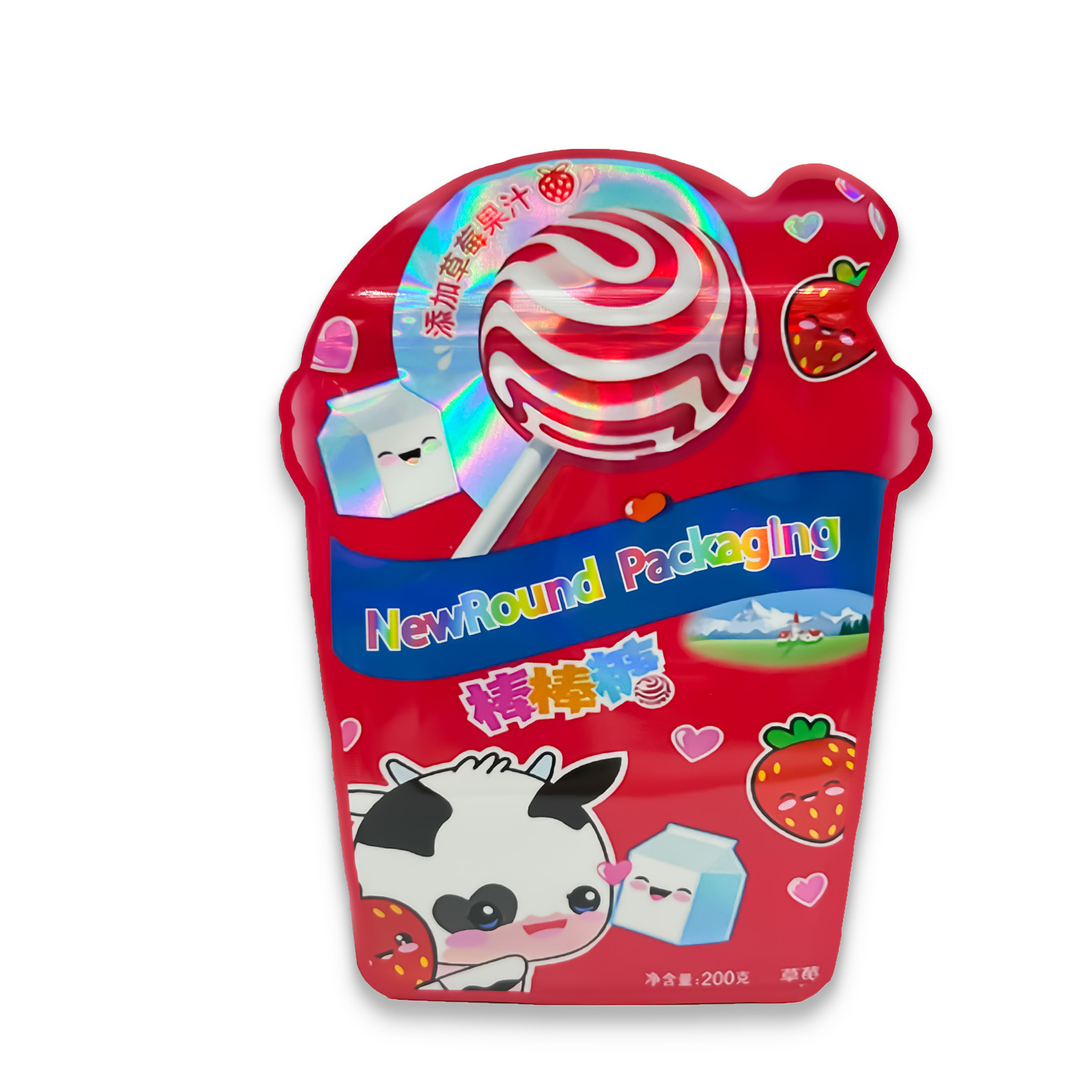 La bolsa de encargo del caramelo se levanta los bolsos holográficos ULTRAVIOLETA del octavo punto de Mylar de la forma de los bolsos de Mylar con Ziplock
