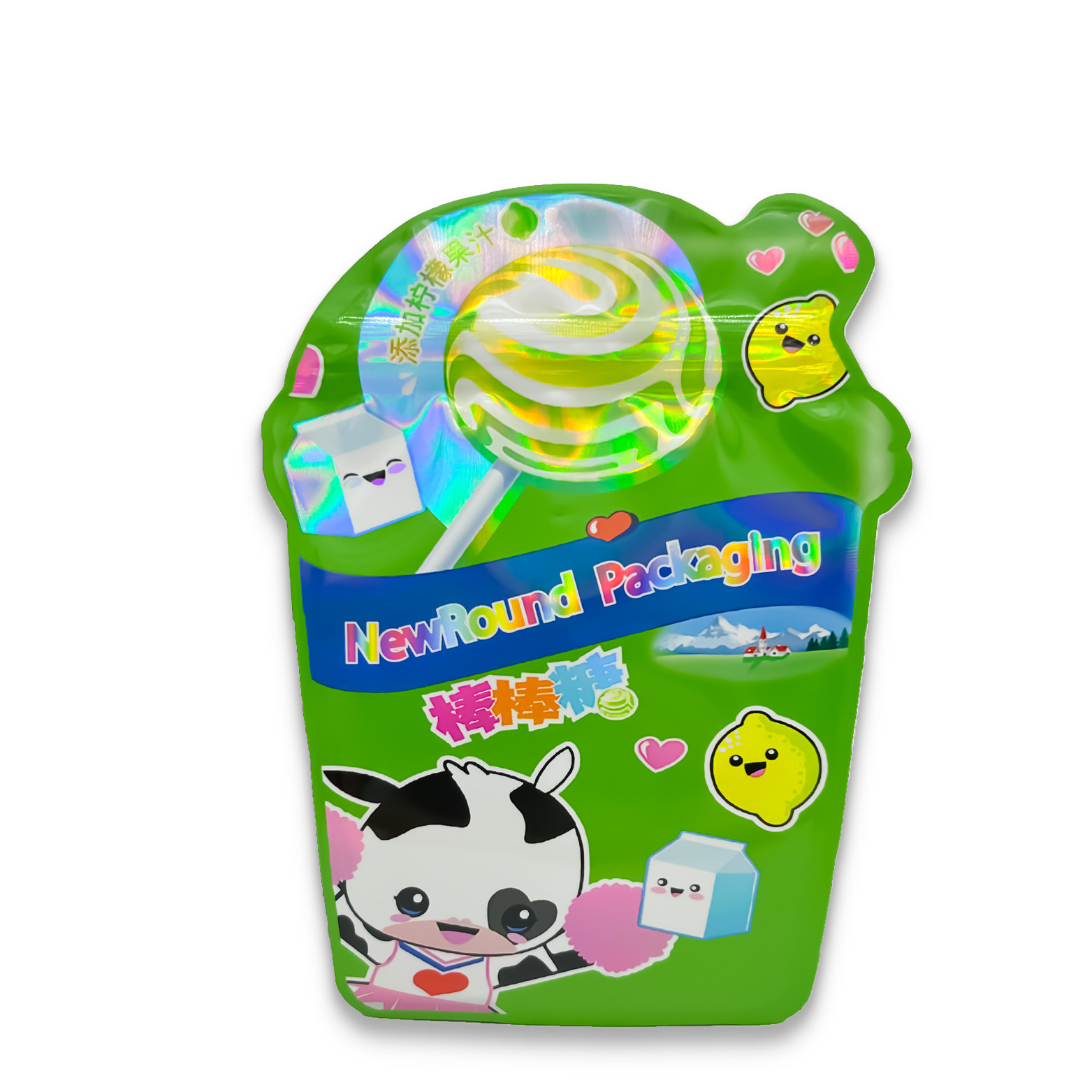 La bolsa de encargo del caramelo se levanta los bolsos holográficos ULTRAVIOLETA del octavo punto de Mylar de la forma de los bolsos de Mylar con Ziplock
