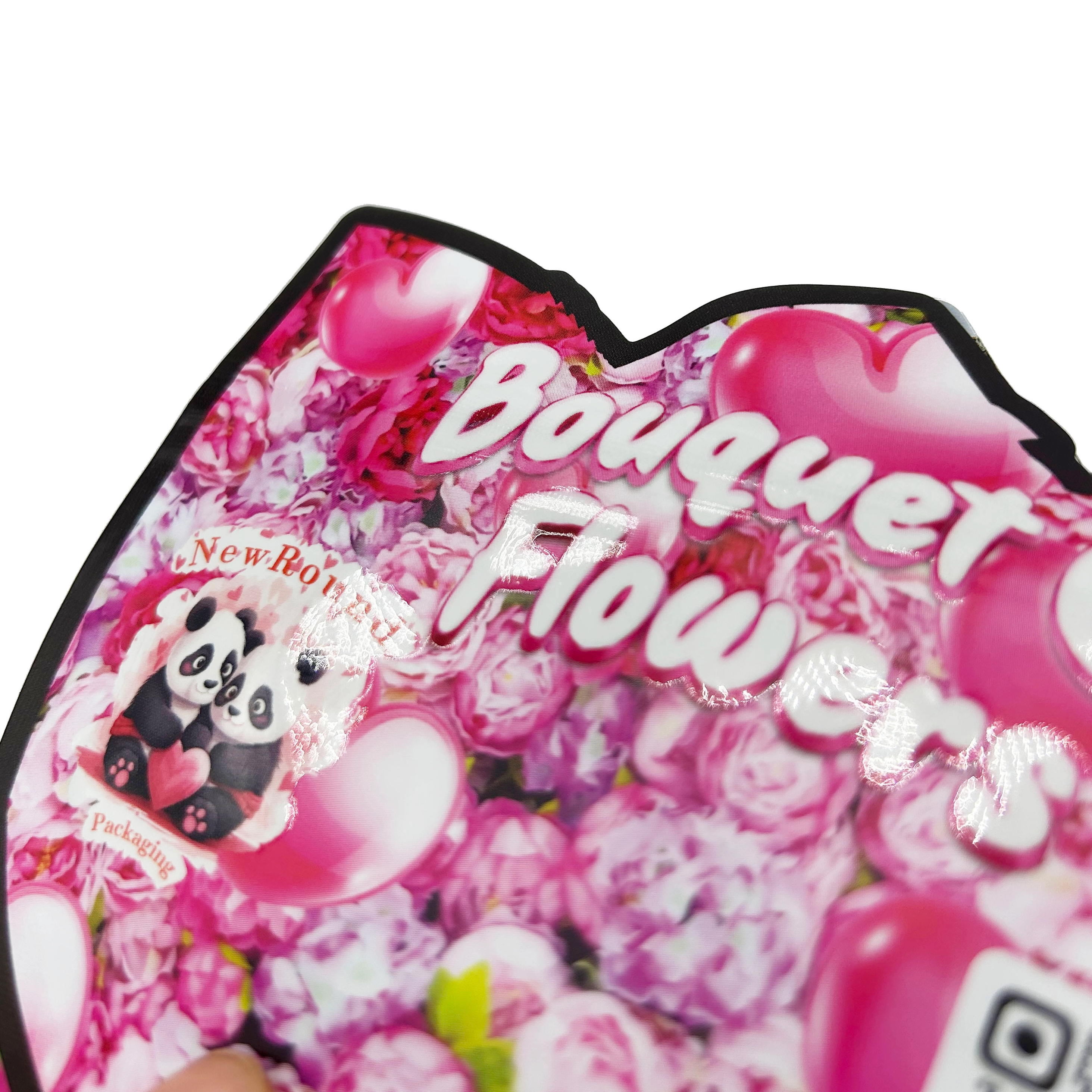 Bolsa personalizada de 3,5 g con cremallera de papel de aluminio a prueba de olores, mate con manchas de gomitas de caramelo UV, embalaje con forma especial, bolsa de Mylar troquelada